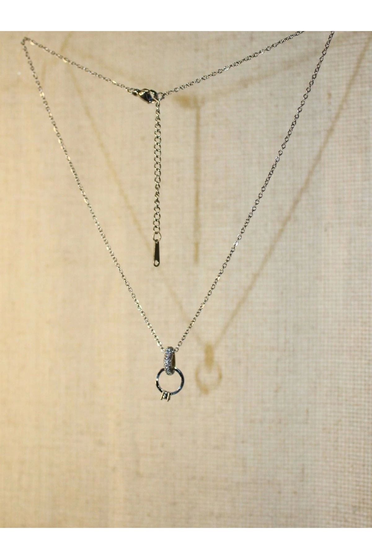 Gold Full Crystal Heart Necklace with Solitaire Detail – 44 cm