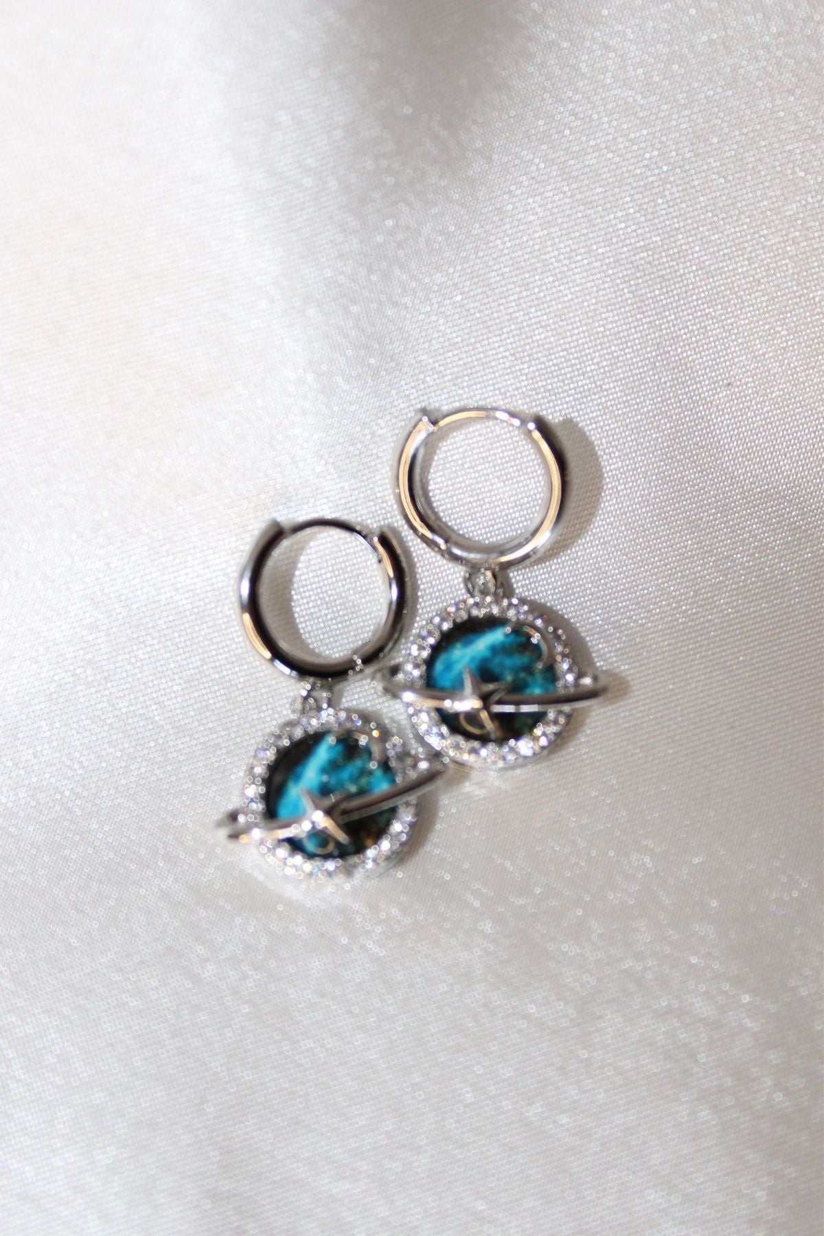 Celestial Star Moon World Dangle Earrings