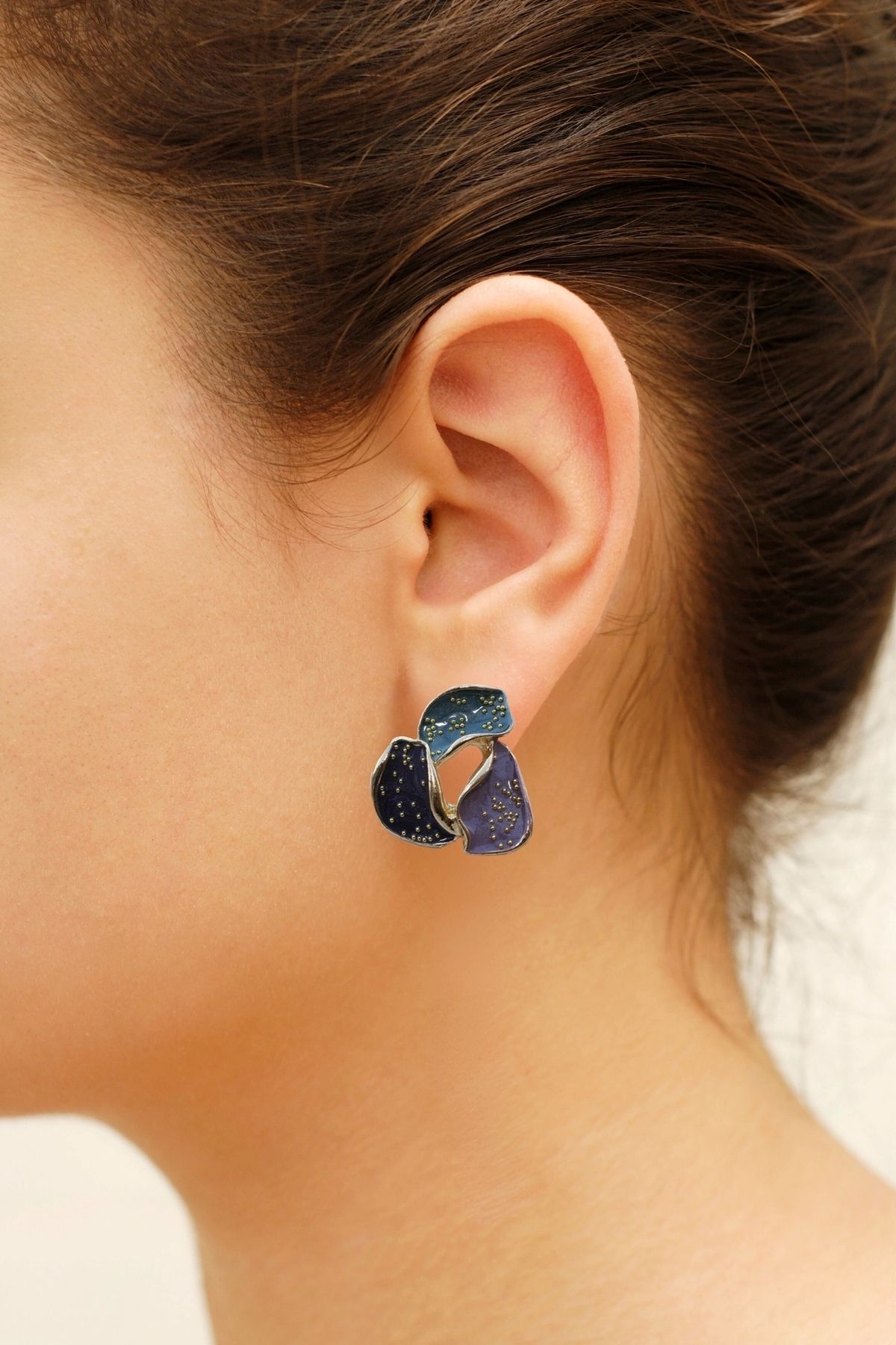 Gold Leaf Earrings with Multi-Color Crystal Detail