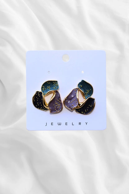 Gold Leaf Earrings with Multi-Color Crystal Detail