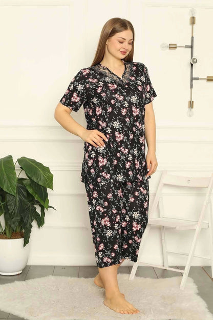 Plus Size Viscose Short Sleeve Capri Pajama Set