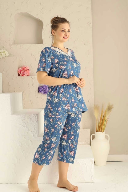 Plus Size Viscose Short Sleeve Capri Pajama Set