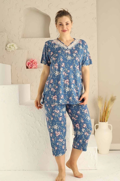 Plus Size Viscose Short Sleeve Capri Pajama Set
