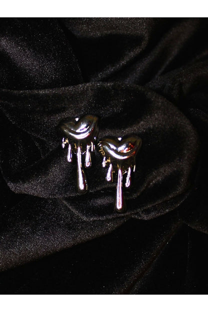 Gold Dripping Heart Drop Earrings