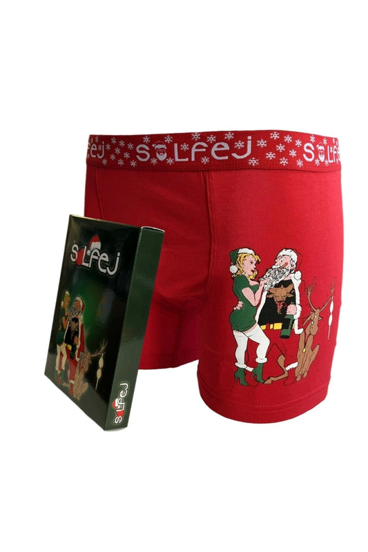 Erkek Kırmızı Yılbaşı Geyik Desenli Boxer