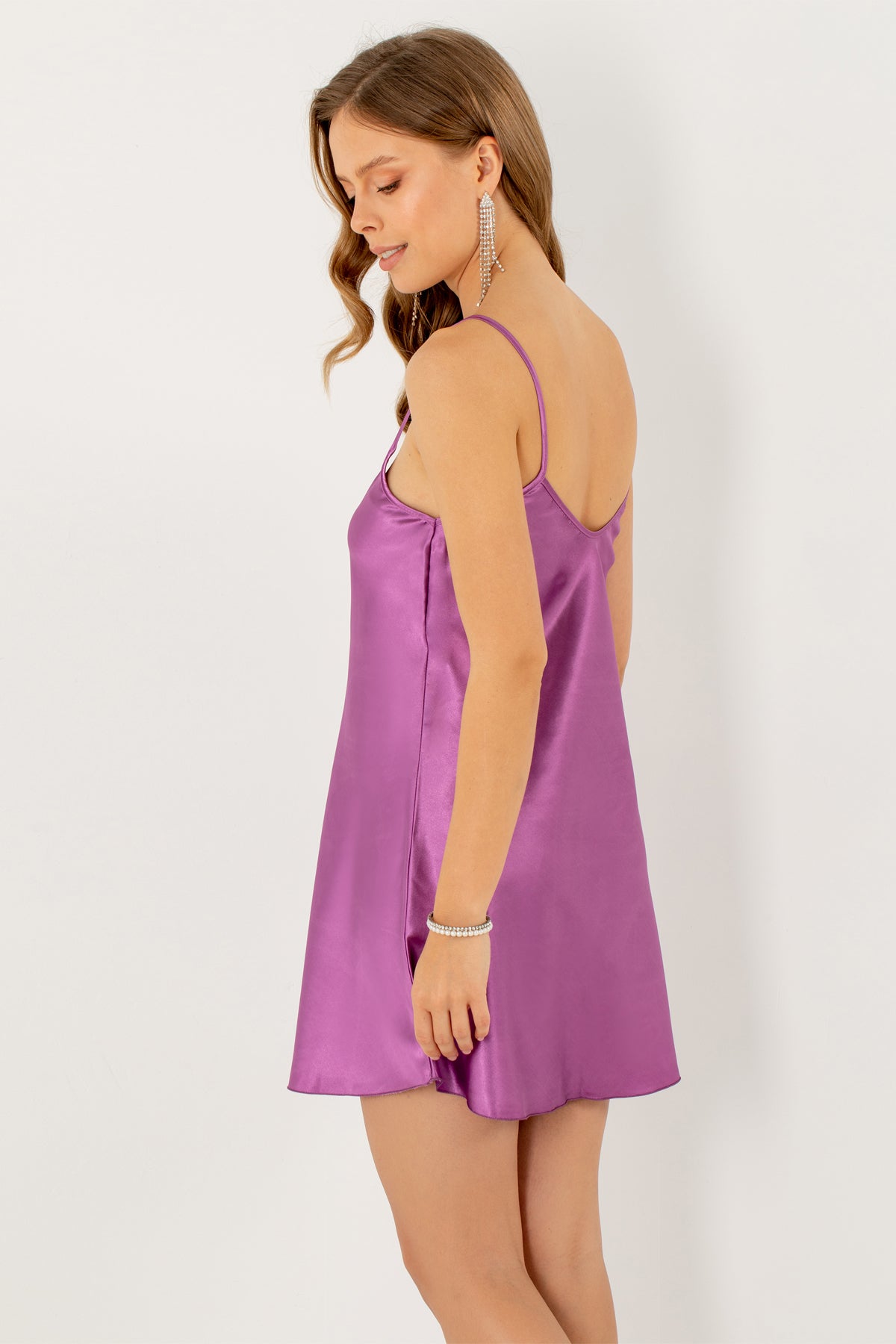 Mini Satin Nightgown with Spaghetti Straps – Orchid