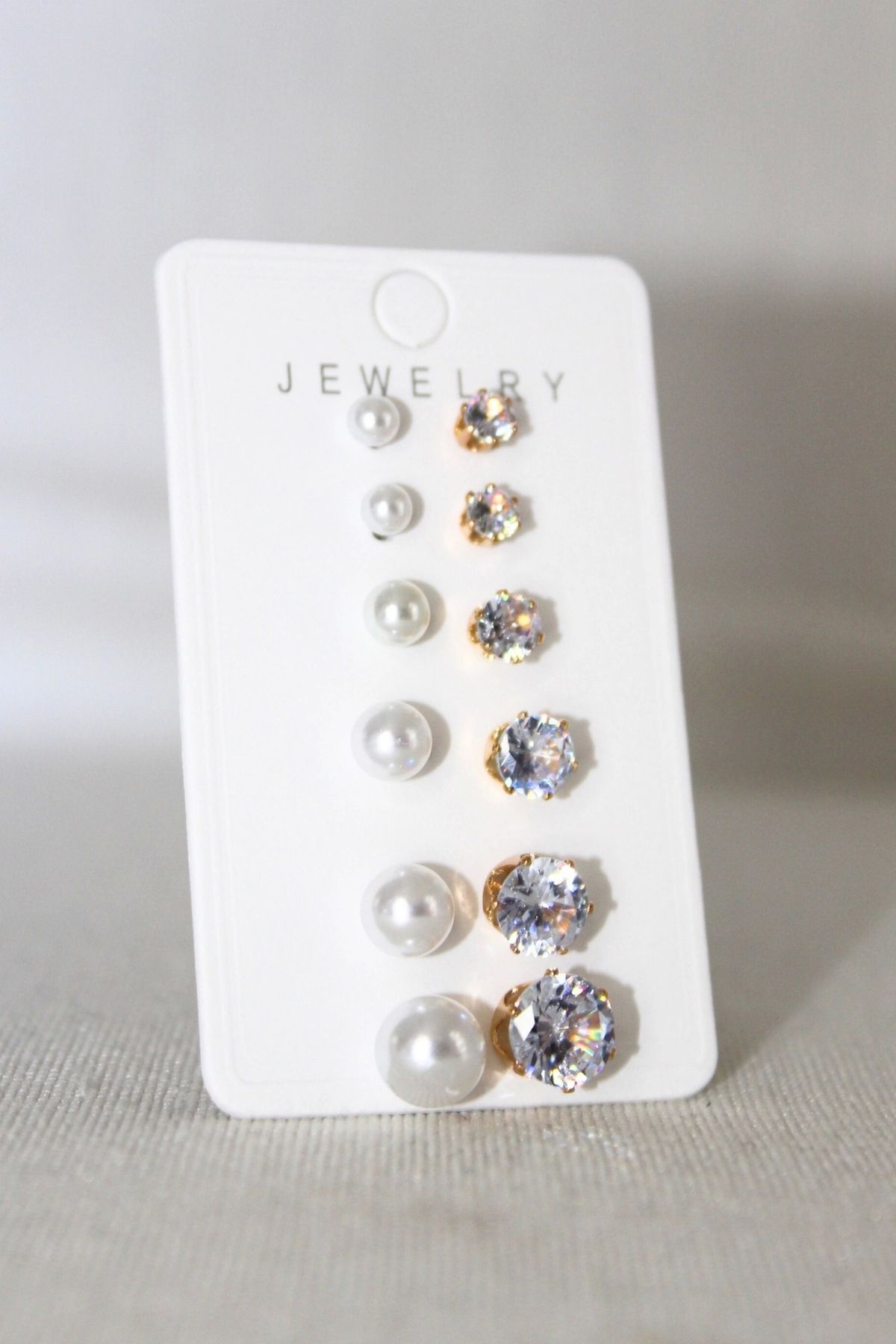 Round Crystal & Pearl Earrings – Gold Tone Statement