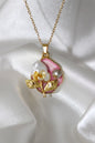 Gold Pearl Flower Circle Pendant Necklace – 49 cm