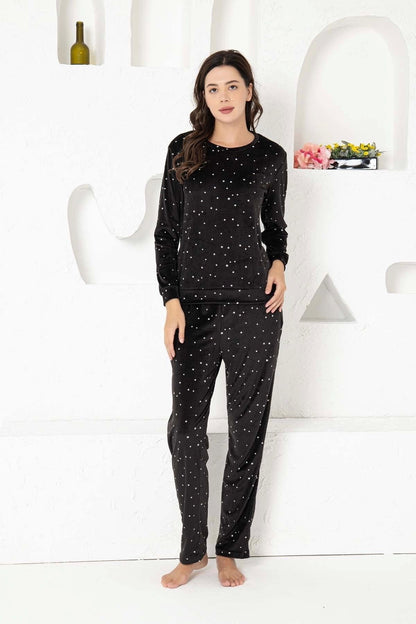 Yıldız Desenli Ultra Yumuşak Kadife Pijama Takımı