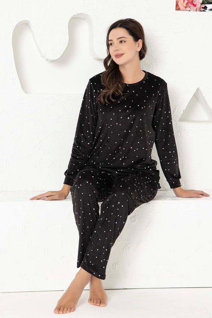 Yıldız Desenli Ultra Yumuşak Kadife Pijama Takımı