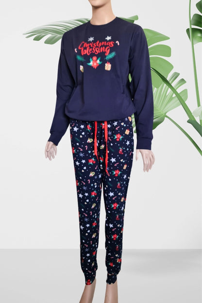 Lacivert Unisex Lastik Paça Yılbaşı Pijama Takımı