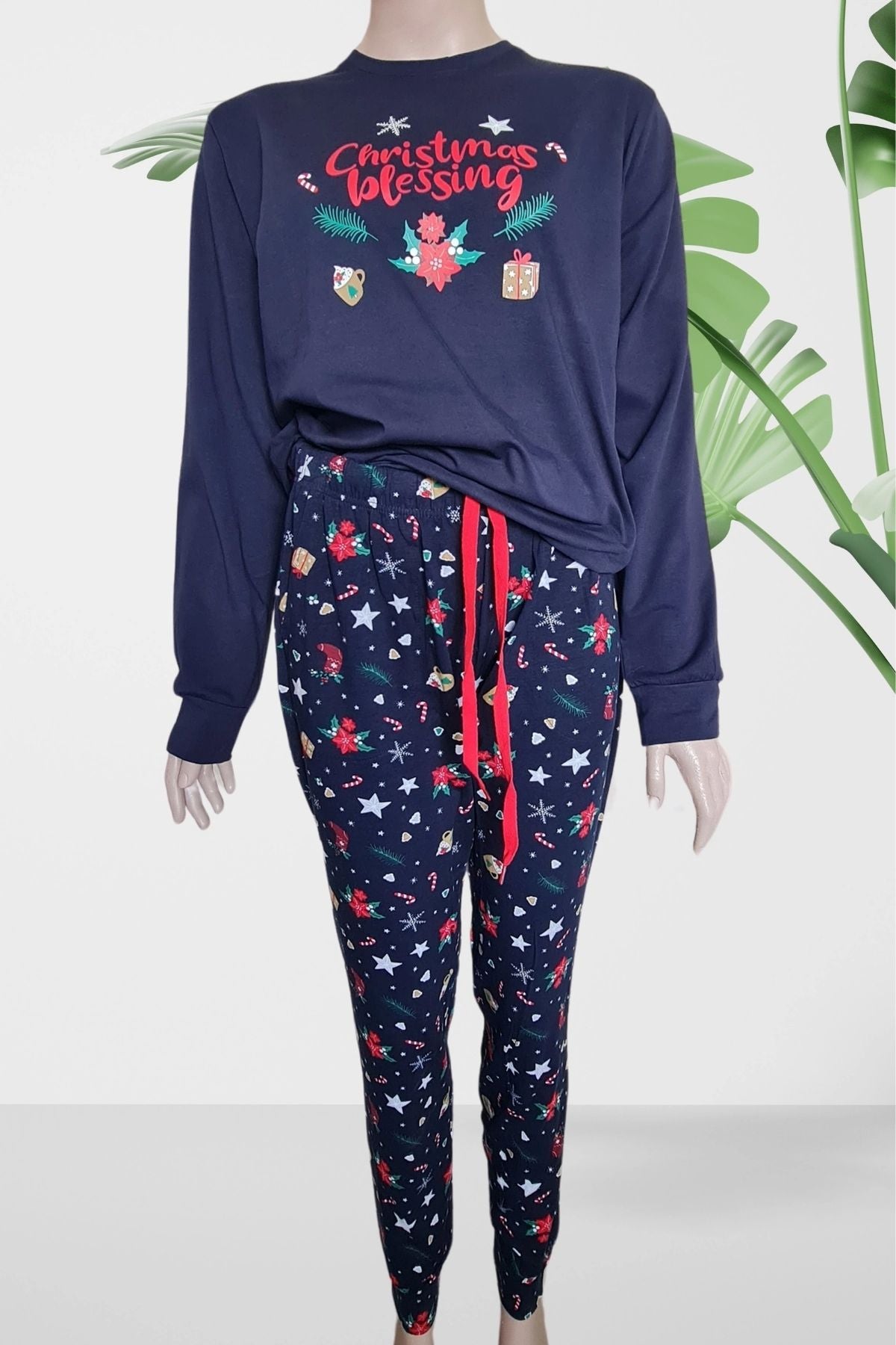 Lacivert Unisex Lastik Paça Yılbaşı Pijama Takımı