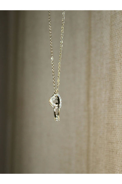 Gold Full Crystal Heart Necklace with Solitaire Detail – 44 cm