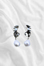 Gold Leaf & Teardrop Pearl Drop Earrings