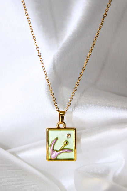 Lilac Painting Inspired Necklace – 49 cm Gold Tone