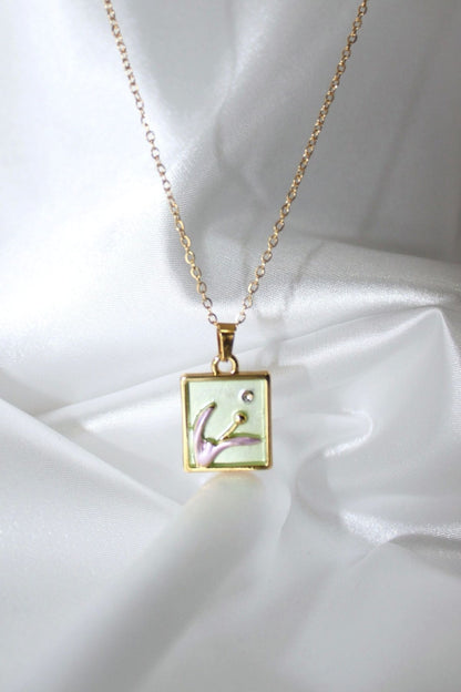 Lilac Painting Inspired Necklace – 49 cm Gold Tone
