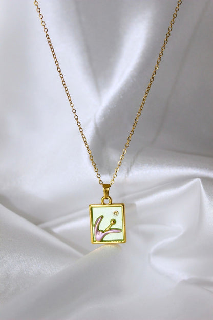 Lilac Painting Inspired Necklace – 49 cm Gold Tone