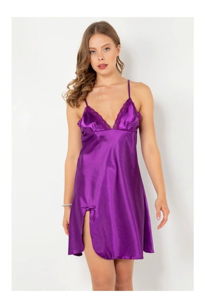 Slit Lace Detail Satin Nightdress