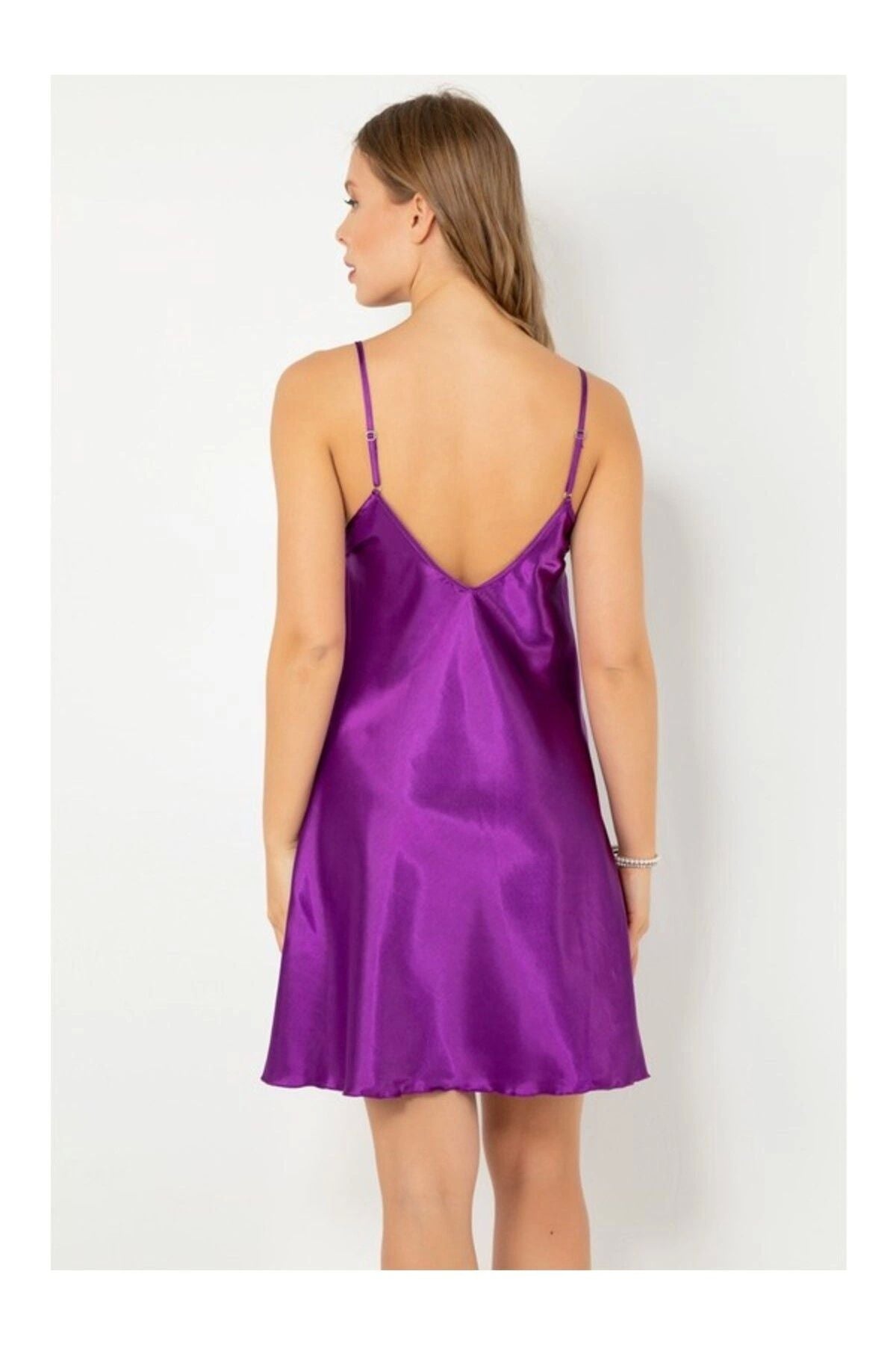 Slit Lace Detail Satin Nightdress
