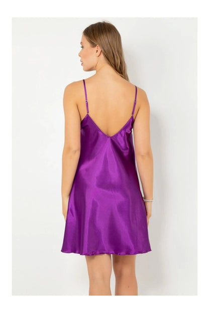 Slit Lace Detail Satin Nightdress