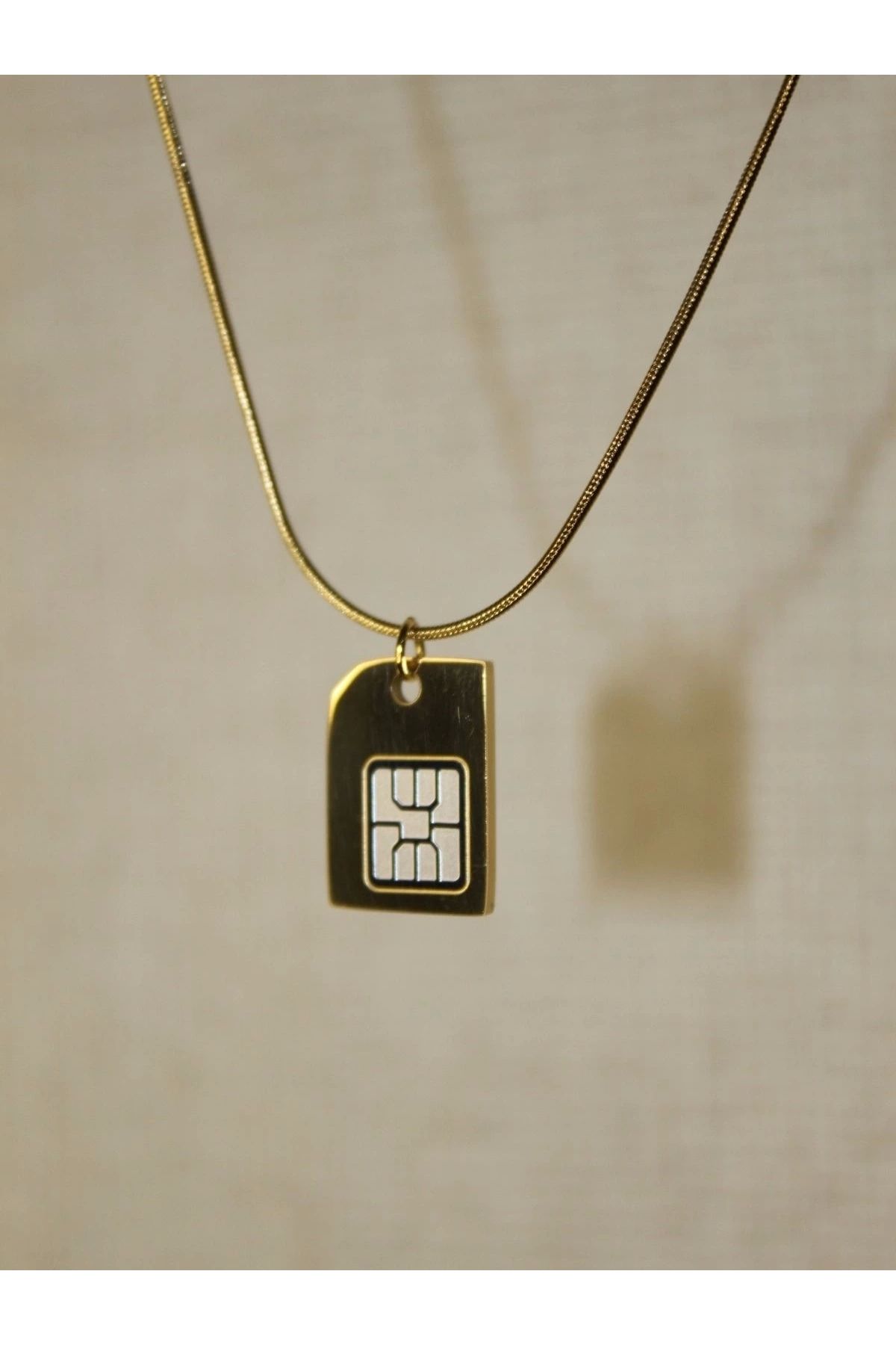 Gold SIM Card Pendant Necklace – Unisex Italian Chain 44 cm