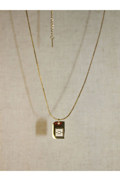 Gold SIM Card Pendant Necklace – Unisex Italian Chain 44 cm