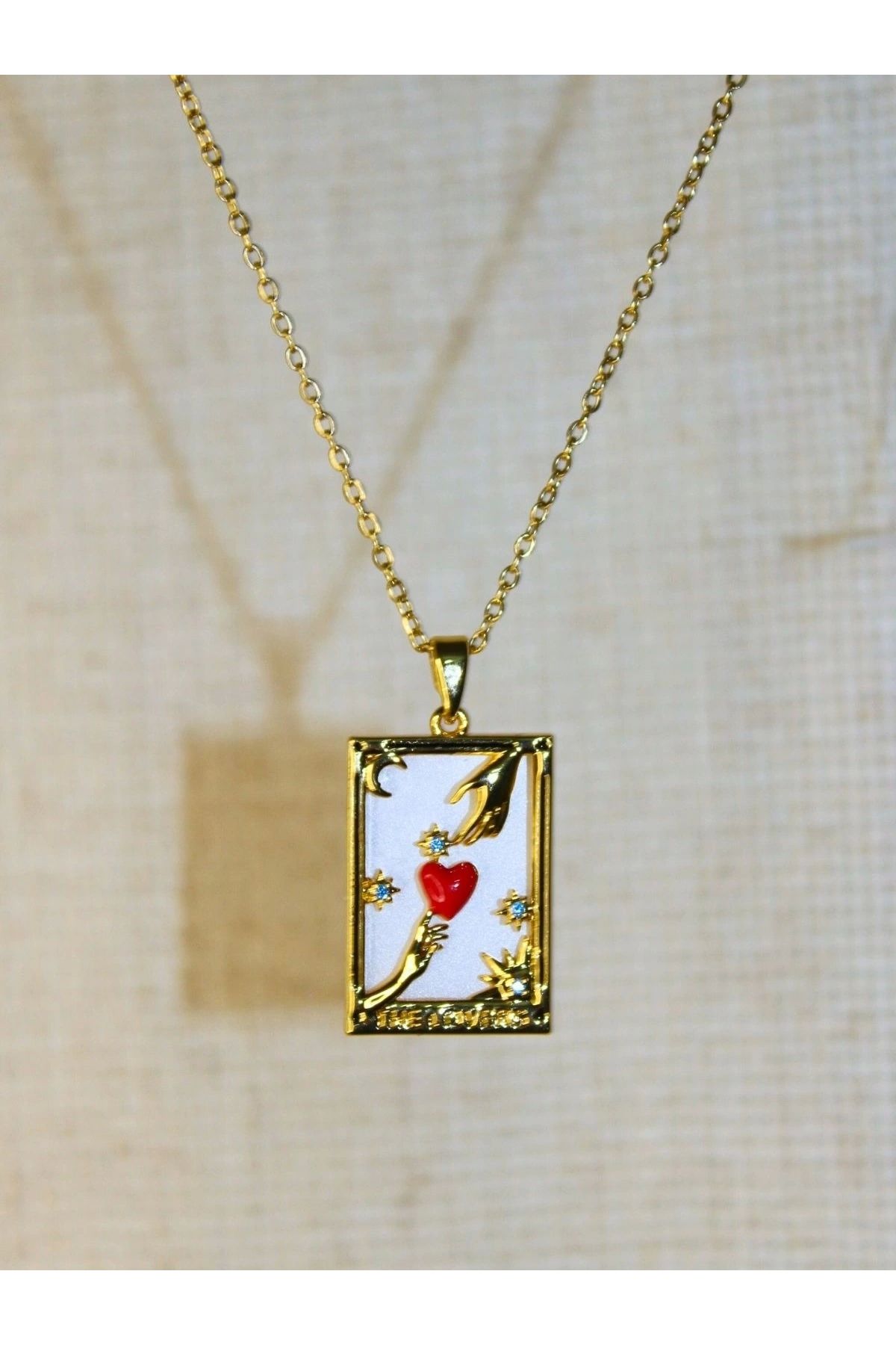 Gold Tarot Lovers Card Necklace – 44 cm Chain