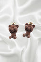 Brown Teddy Bear Drop Earrings with Crown Detail