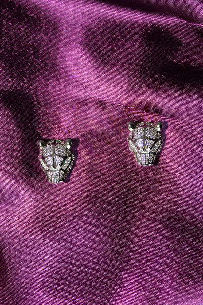 Tiger Head Earrings with Green Stone Eyes – Unisex