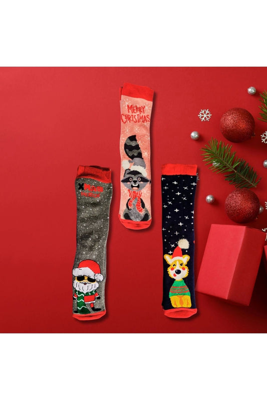 Holiday Socks 3-Pack – Festive Santa & Winter Themed Gift Set