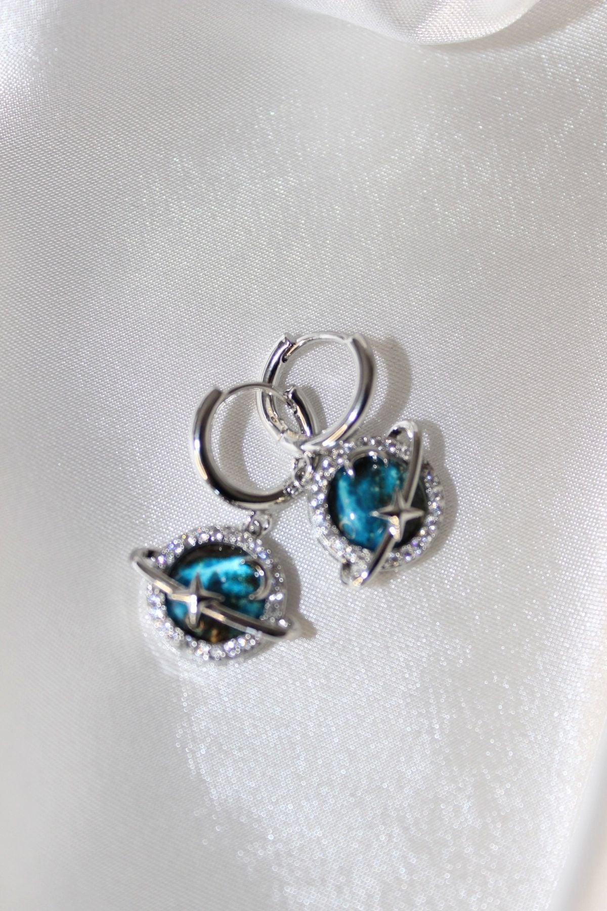 Celestial Star Moon World Dangle Earrings