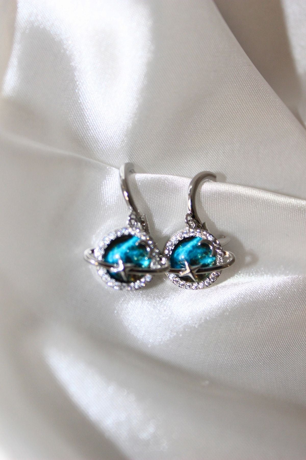 Celestial Star Moon World Dangle Earrings