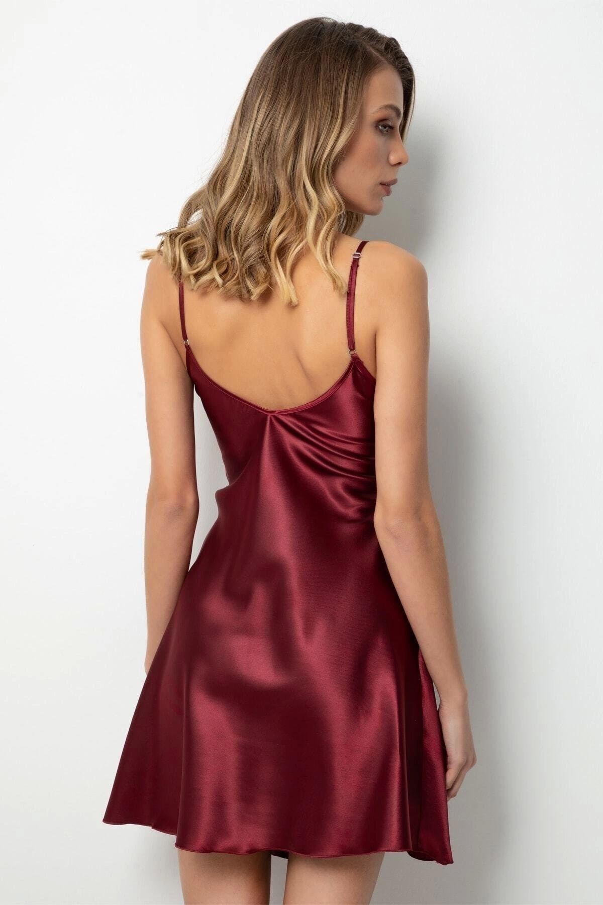 Slit Lace Detail Satin Nightdress
